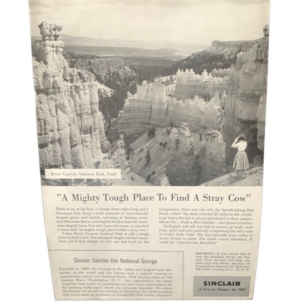 Vintage 1955 Sinclair Oil Bryce Canyon Ad Advertisement